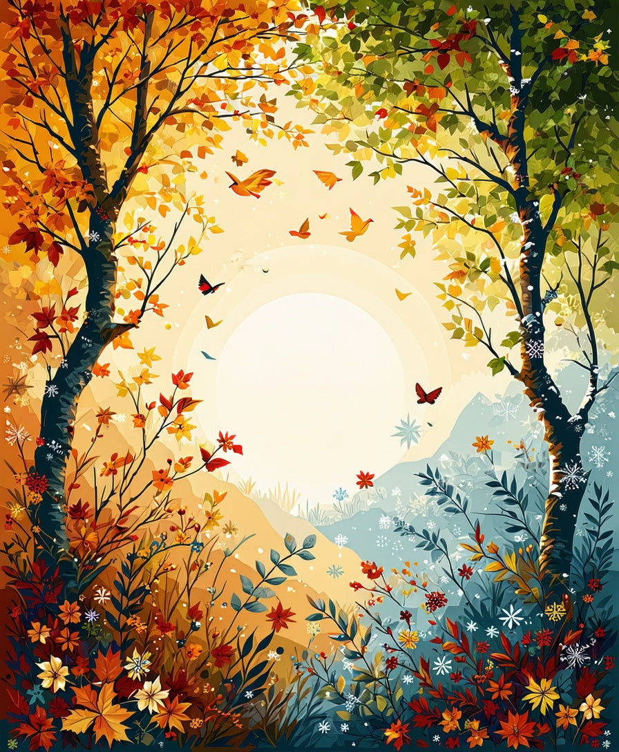Four Seasons Vibrant Nature Scene Rug