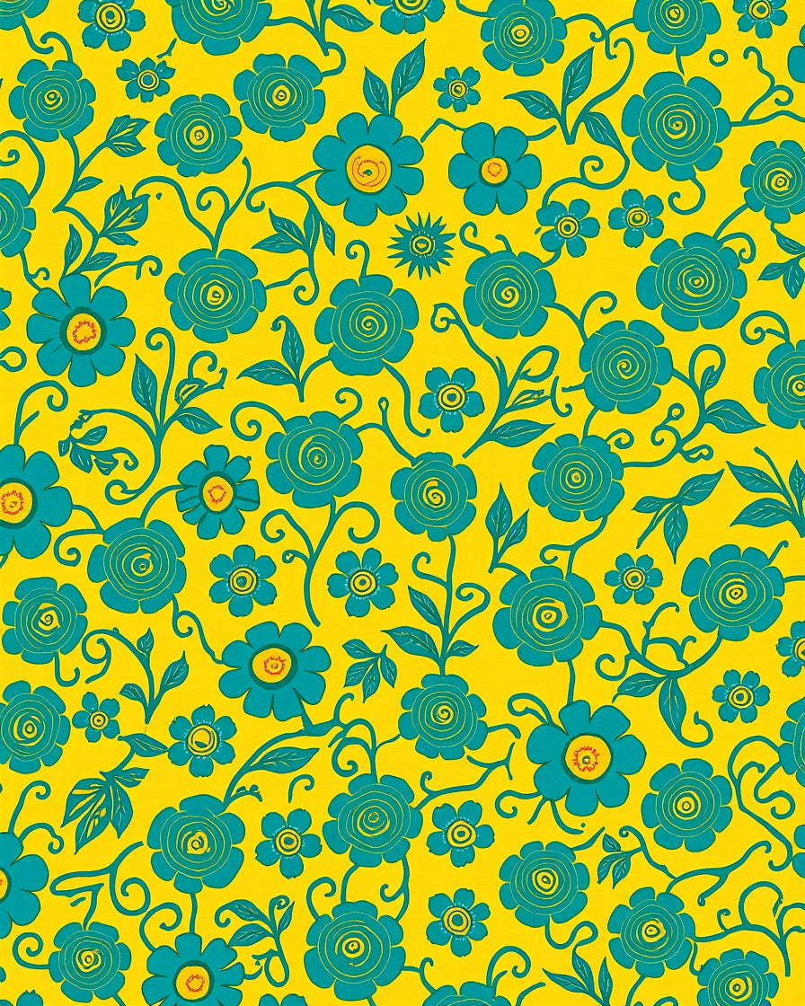 Vibrant Teal Floral Pattern Rug