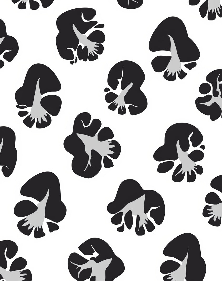 Abstract Black Petal Pattern Rug