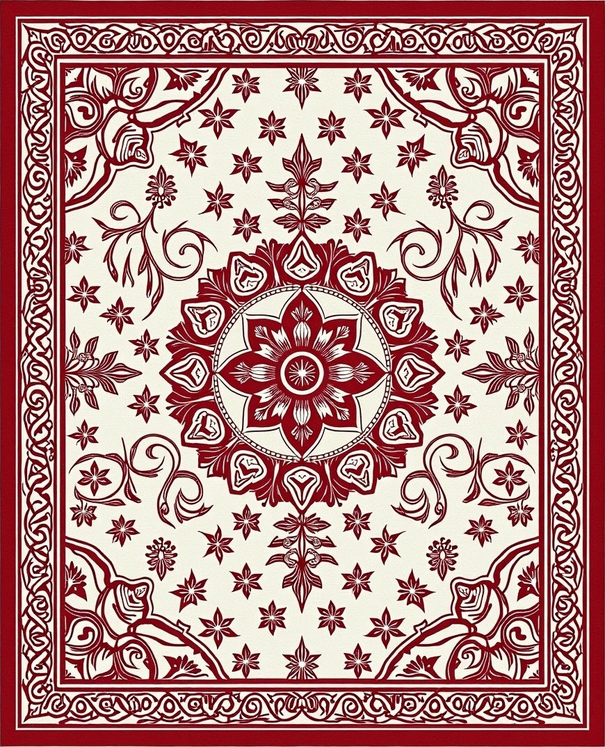 Ornate Red Floral Medallion Pattern Rug