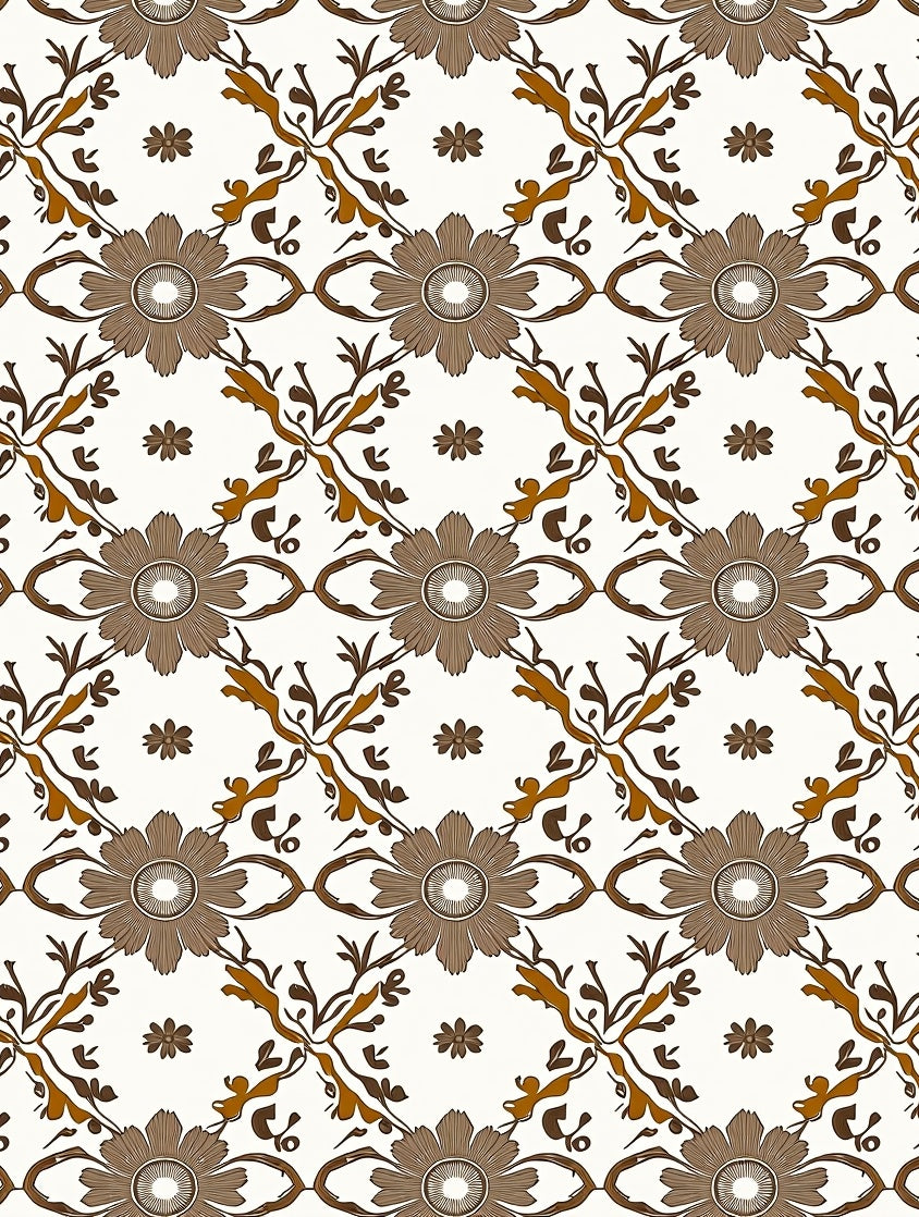 Brown Floral Vine Art Nuevo Pattern Rug