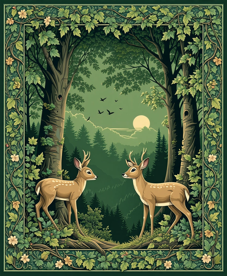 Enchanted Forest Deer Motif Rug