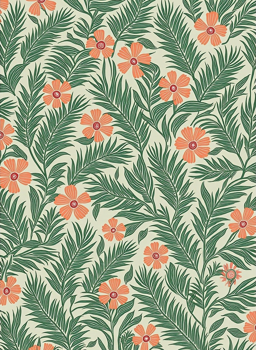 Tropical Floral Leaves Cream Rug