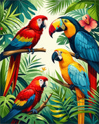 Vibrant Tropical Birds Foliage Pattern Rug