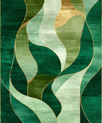 Emerald Green Gold Swirl Abstract Rug