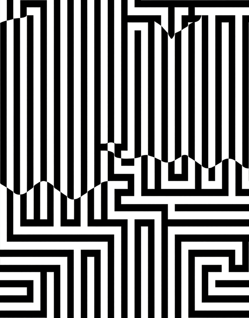 Black White Optical Maze Pattern Rug