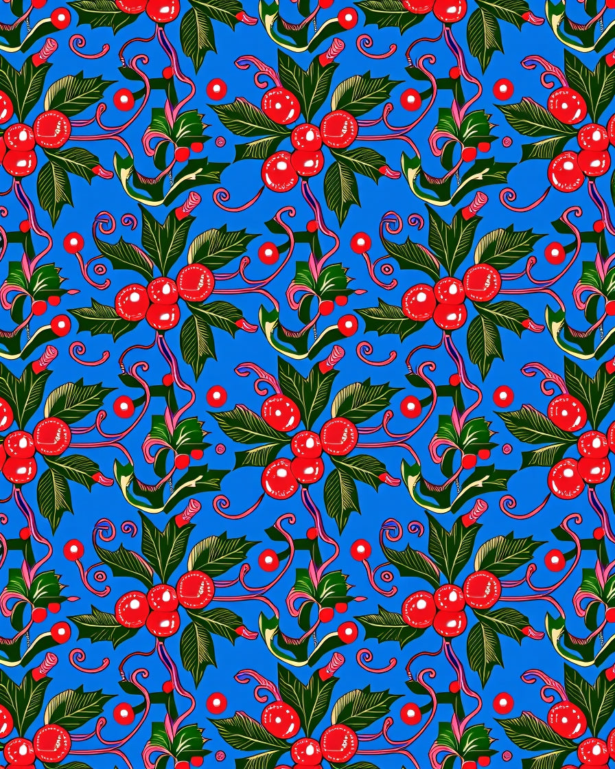 Bright Blue Holly Berry Garland Rug