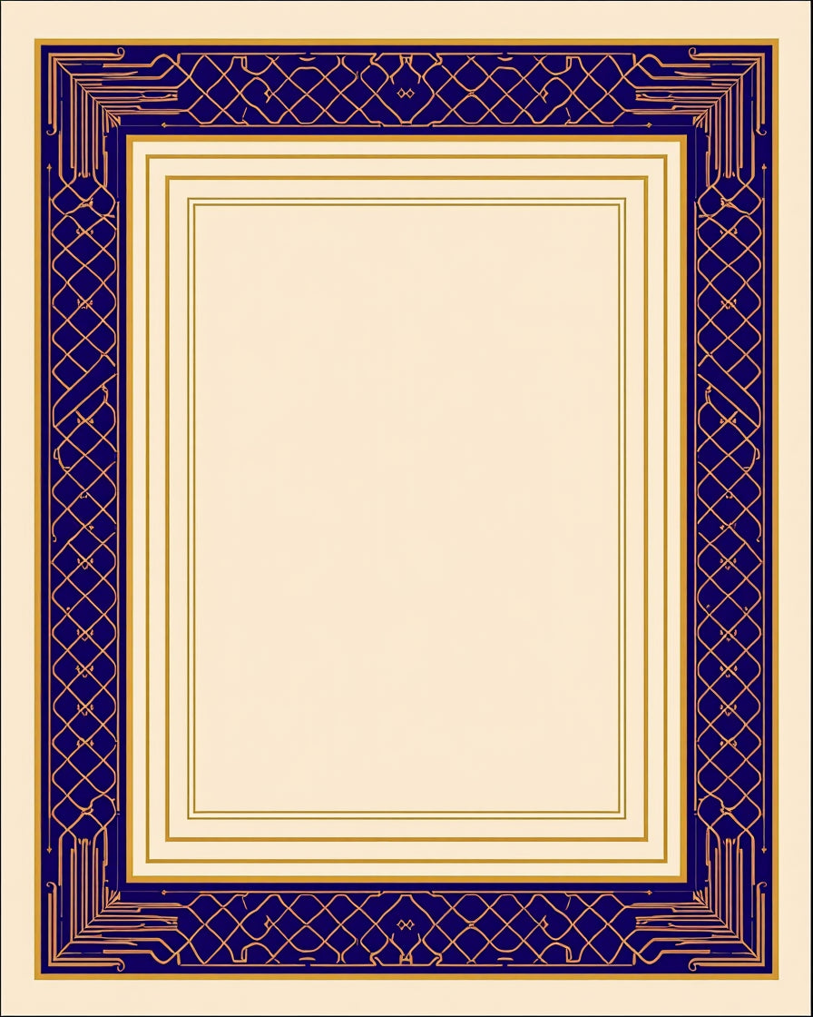 Classic Blue Gold Decorative Border Rug