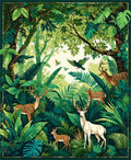 Lush Jungle Woodland Deer Birds Rug