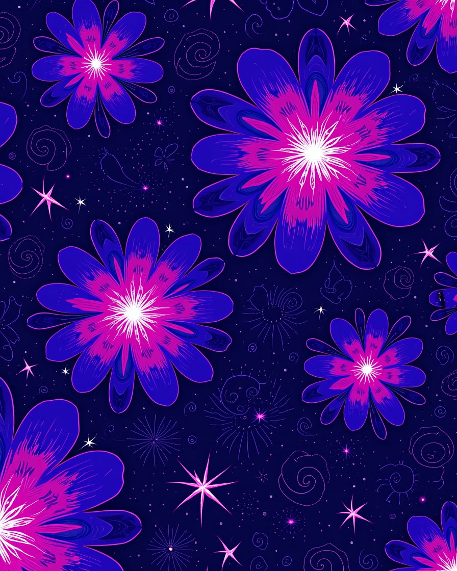 Cosmic Blue Pink Floral Swirl Rug