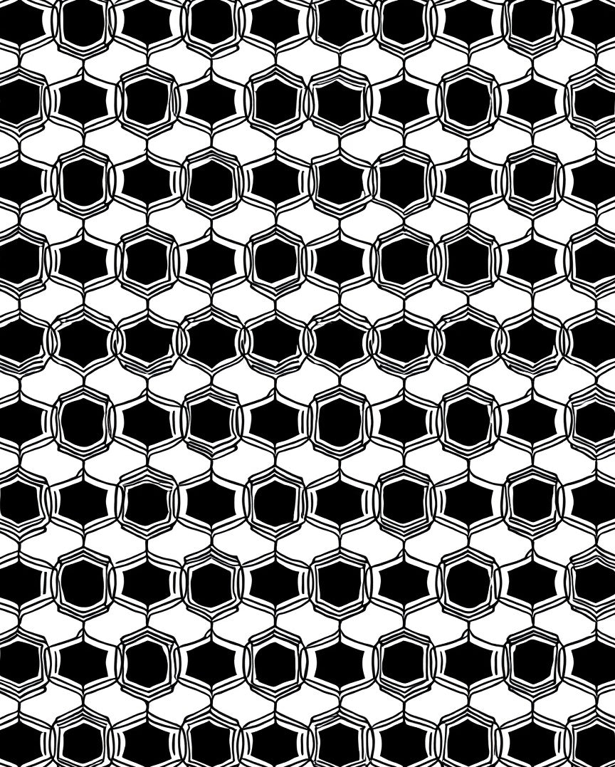 Black And White Hexagonal Chain Pattern Rug