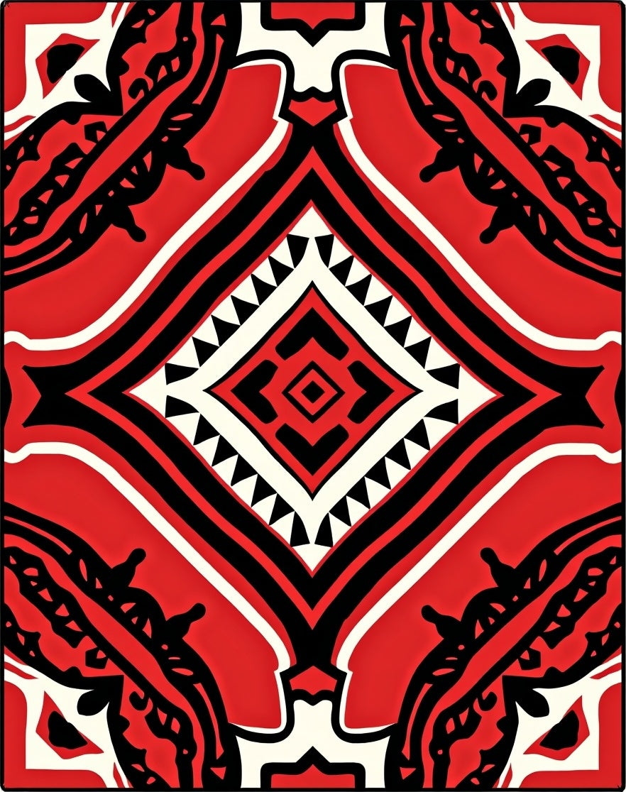 Bold Red Black White Tribal Pattern Rug