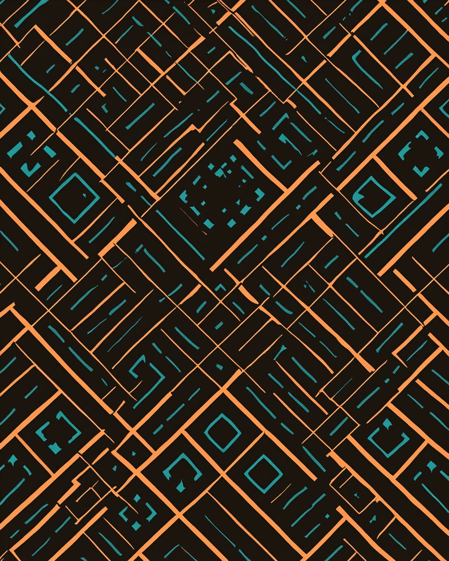 Geometric Tribal Orange Turquoise Pattern Rug