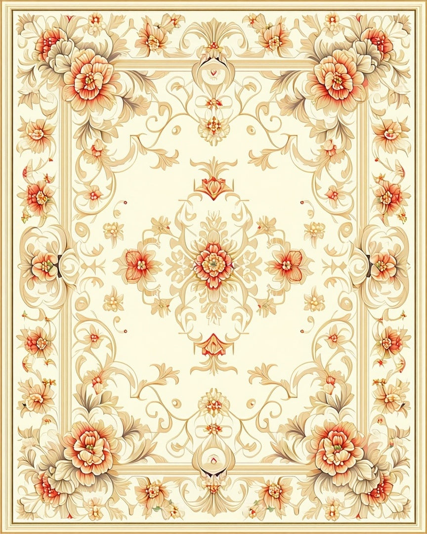 Ornate Floral Pattern Cream Rug
