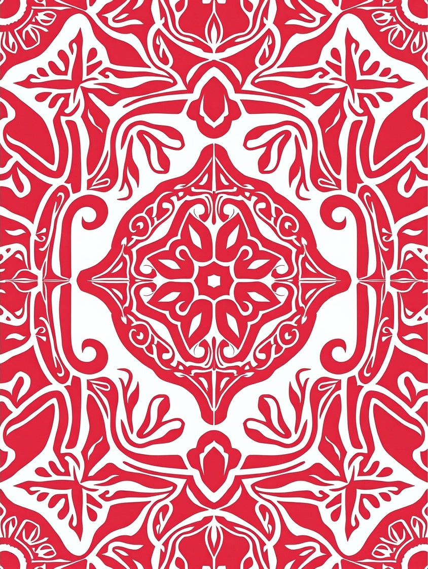 Intricate Red And White Detailed Pattern Rug