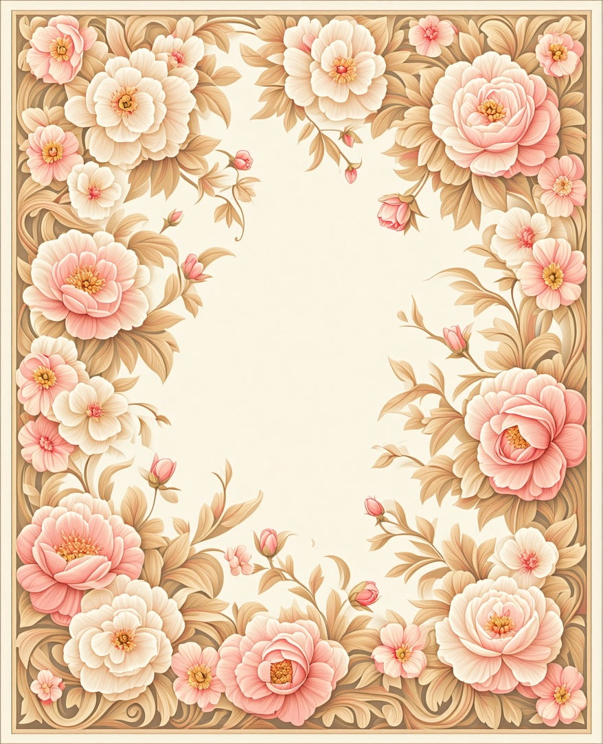 Floral Border With Peony Motifs Rug