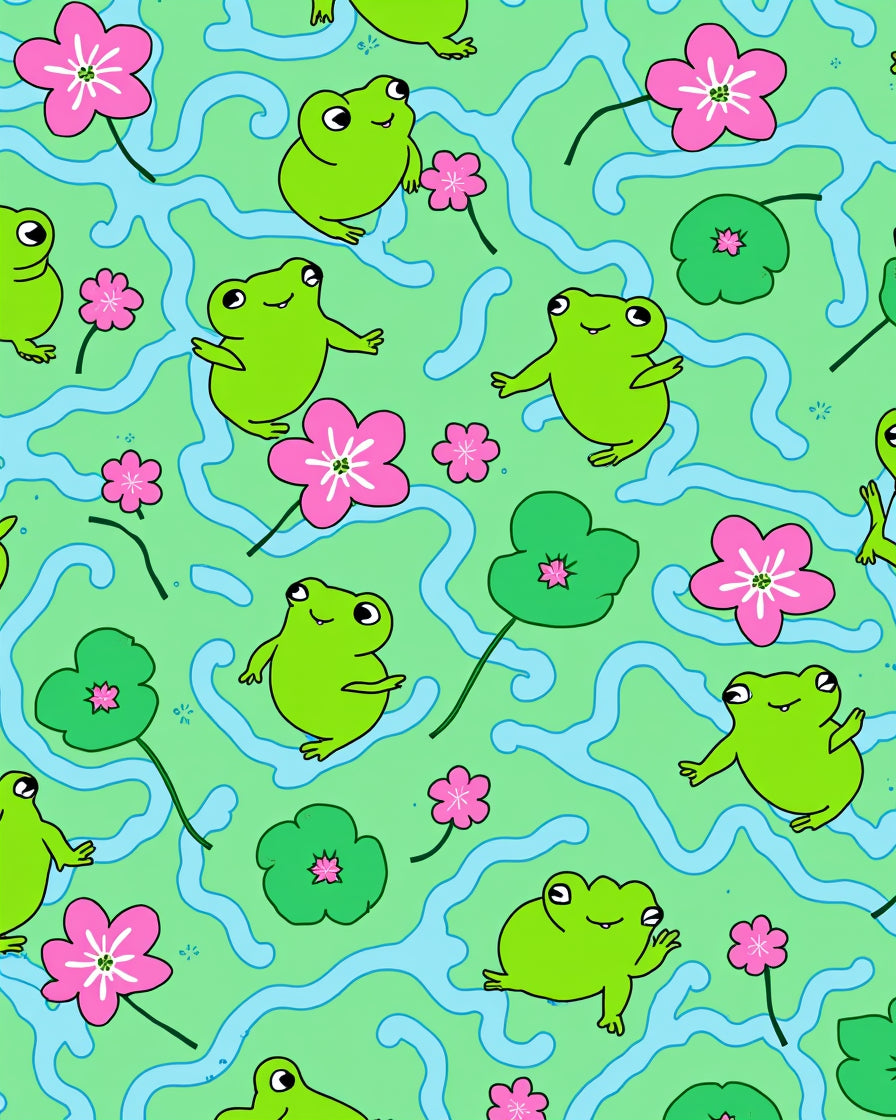 Groovy Frogs And Pink Flowers Pattern Rug