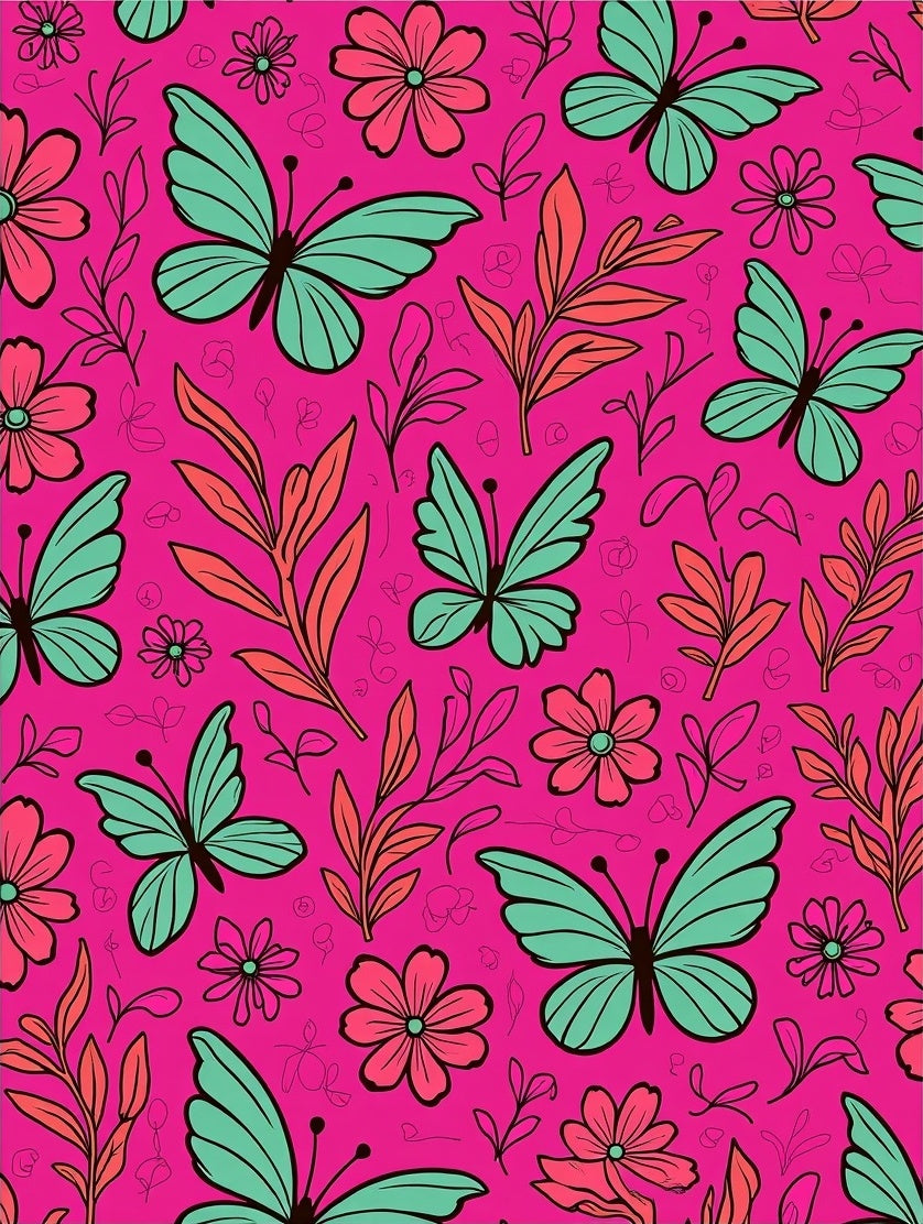 Pink Butterflies Flowers Pattern Rug