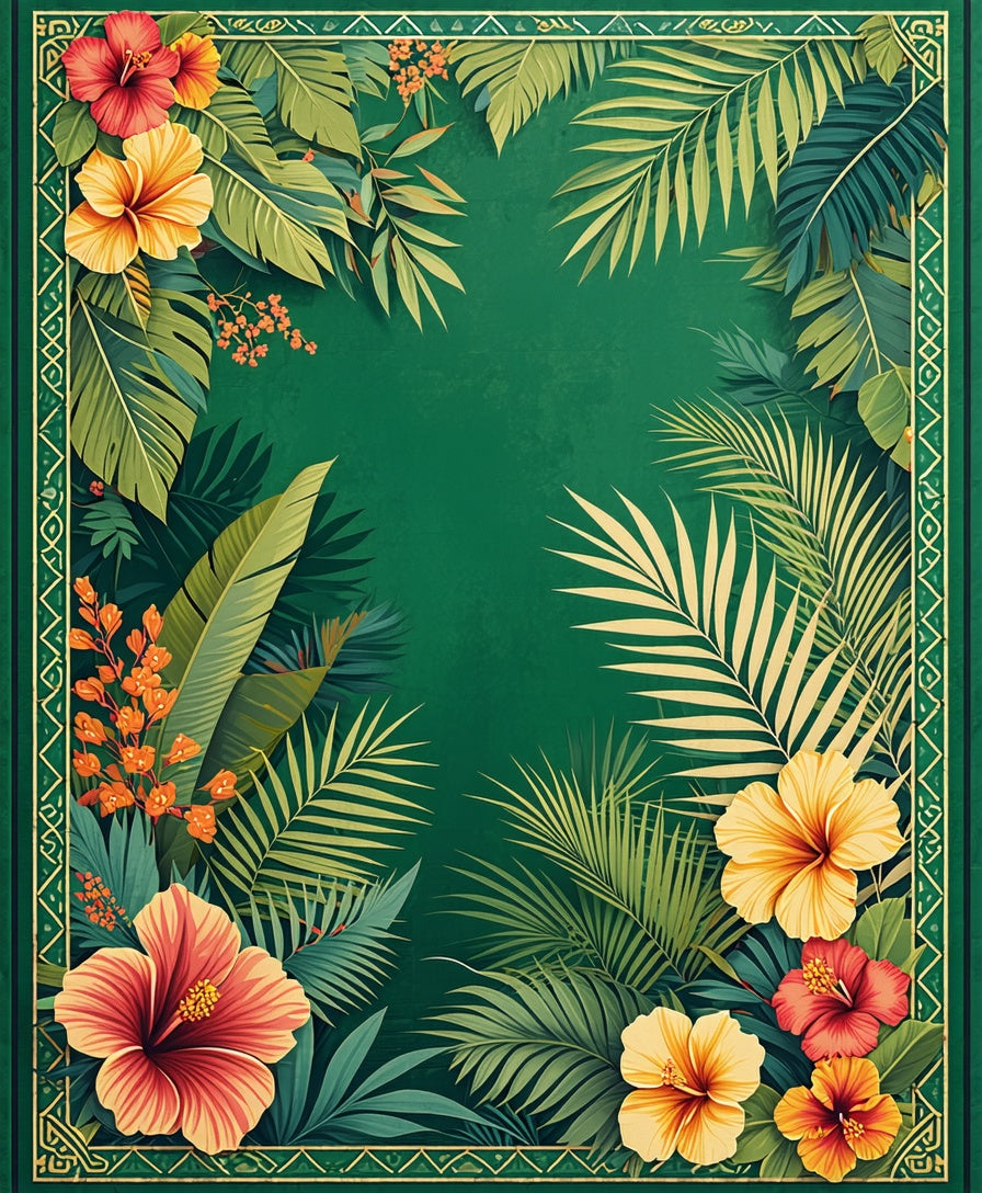 Tropical Floral Jungle Leaf Pattern Rug