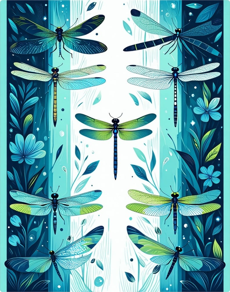 Dragonfly Garden Motif Blue Green Rug