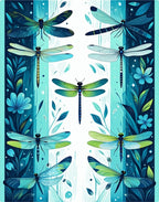 Dragonfly Garden Motif Blue Green Rug