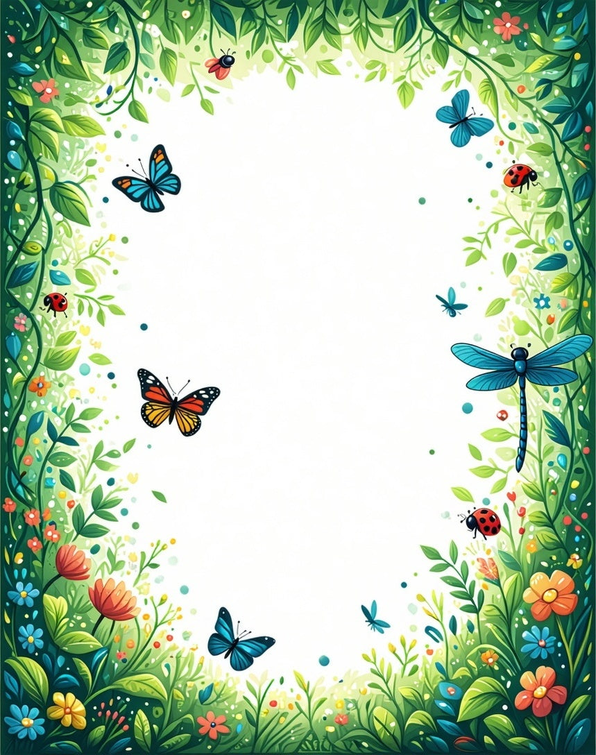 Whimsical Garden Butterflies Dragonflies Scene Rug