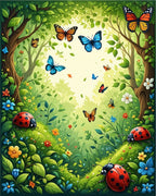 Vibrant Summer Meadow Butterfly and Ladybug Design Rug
