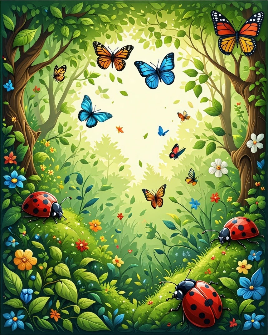 Vibrant Summer Meadow Butterfly and Ladybug Design Rug