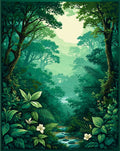 Lush Green Forest River Landscape Rug