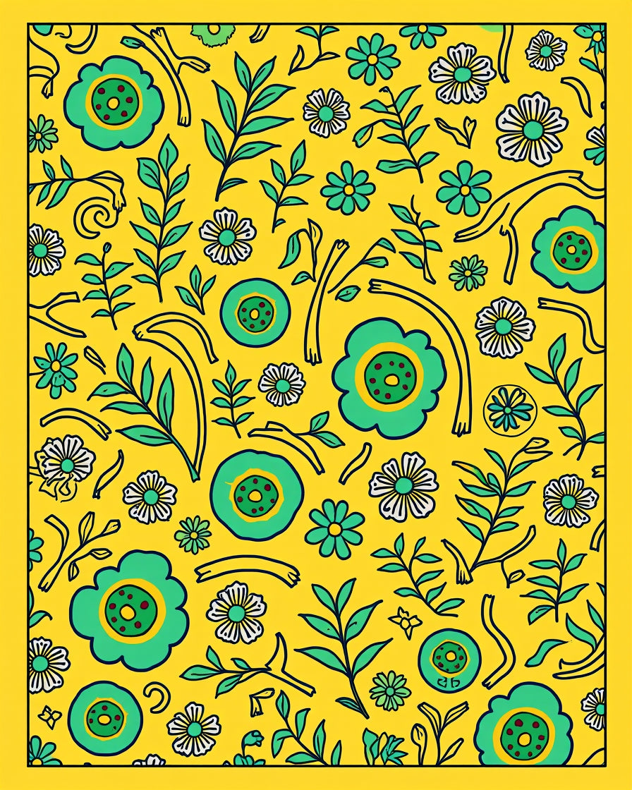Floral Branches Yellow And Green Design Rug