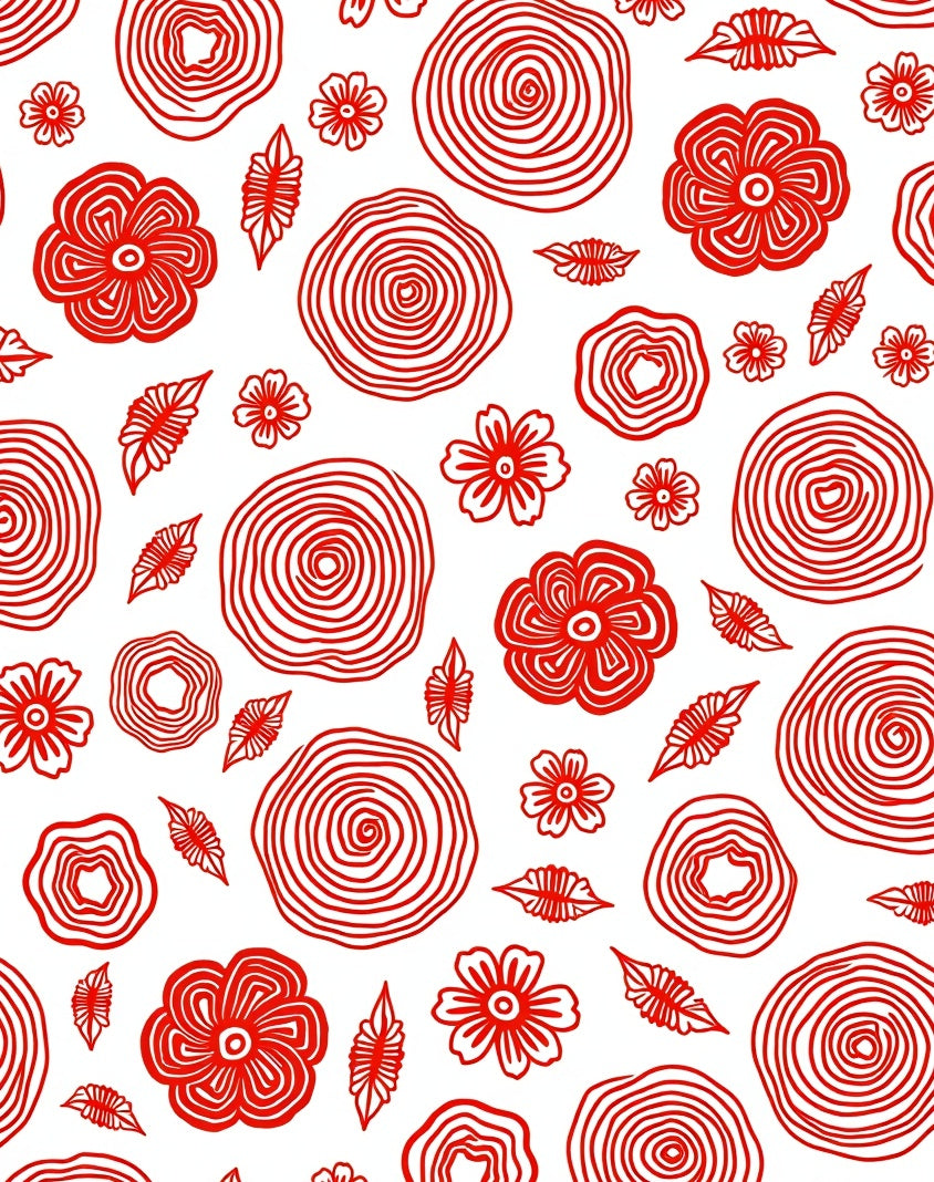 Red Floral Abstract Pattern Rug