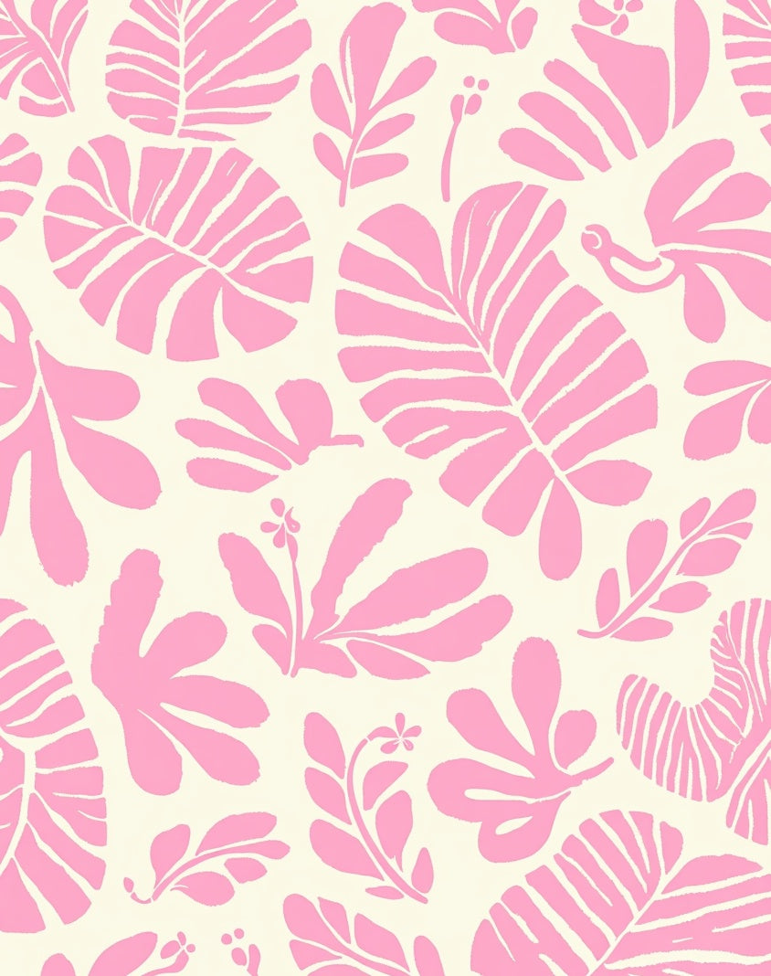 Pink Tropical Leaf Pattern Rug