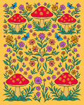 Whimsical Mushroom Butterfly Garden Print Rug