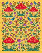 Whimsical Mushroom Butterfly Garden Print Rug
