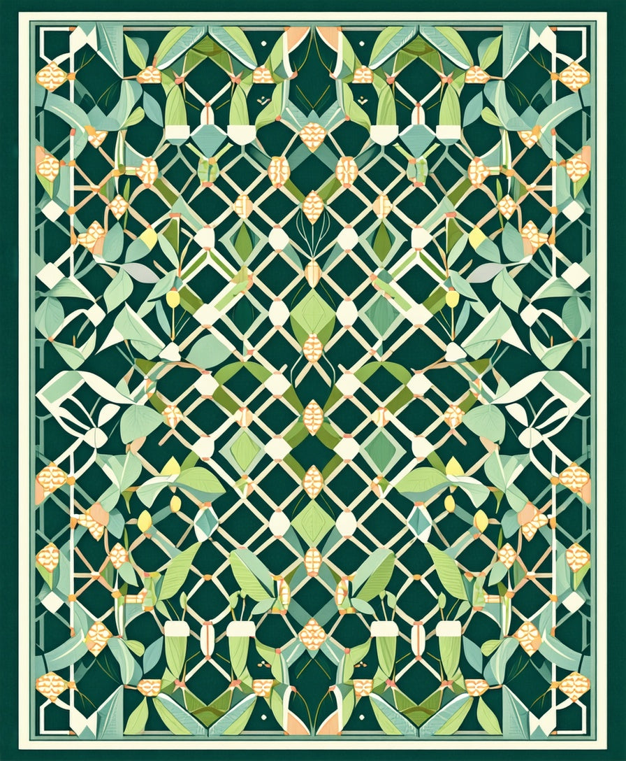 Art Deco Floral Lattice Pattern Rug