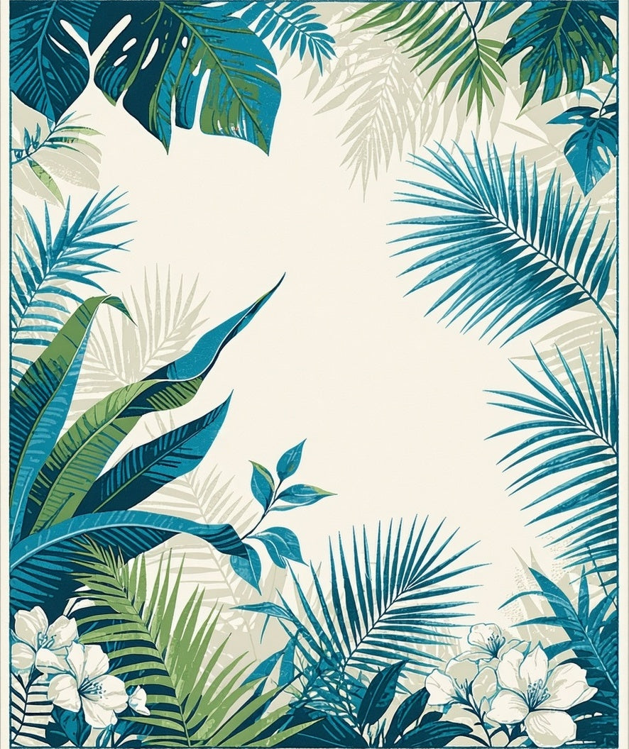Tropical Botanical Leaf Design Rug