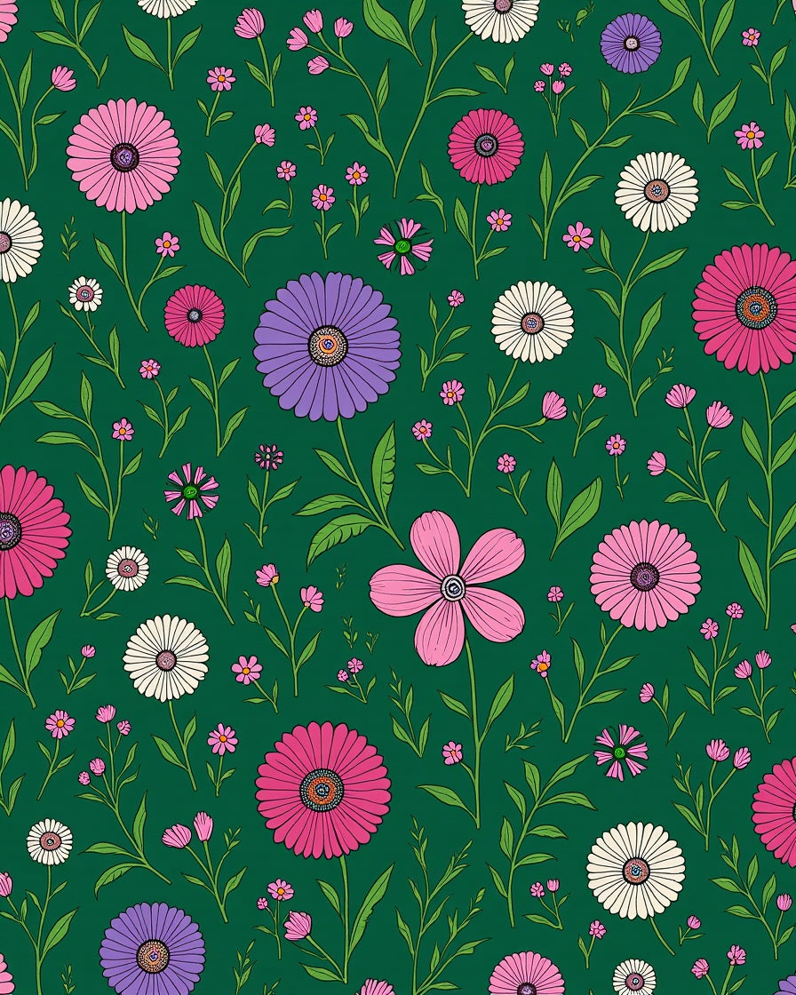 Vibrant Floral Patterned Green Rug