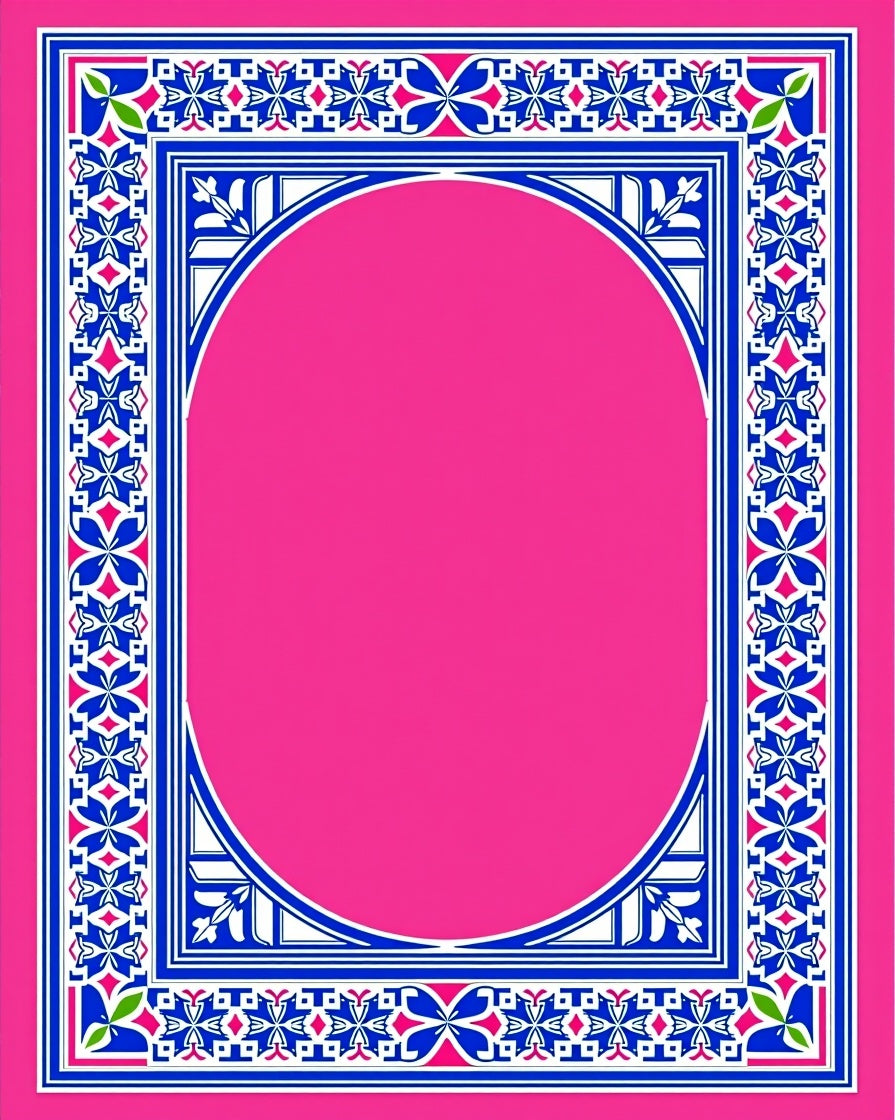 Vibrant Pink Jewel Border Oval Rug