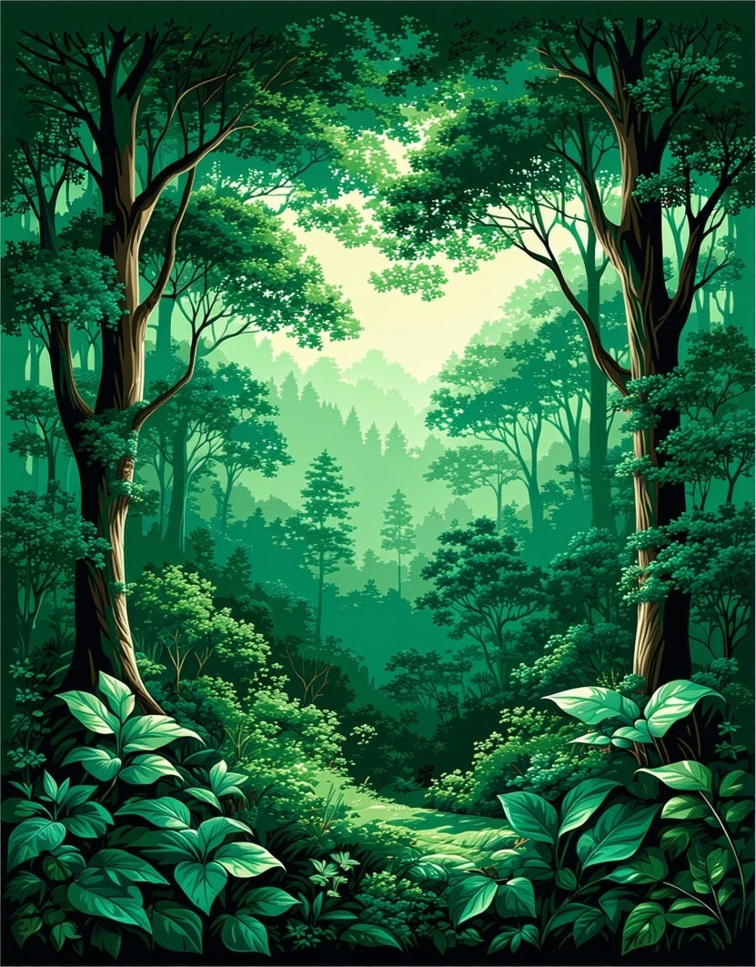Lush Green Forest Canopy Design Rug