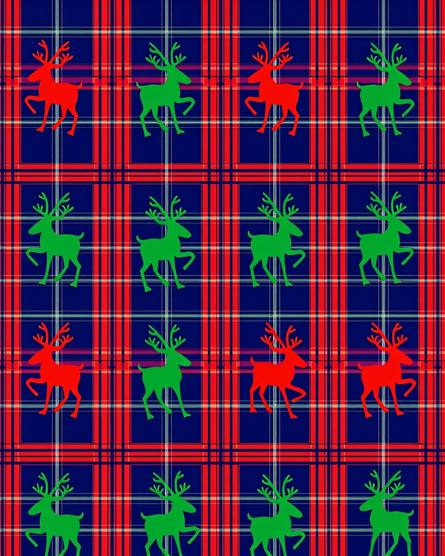 Reindeer Plaid Red Green Navy Rug