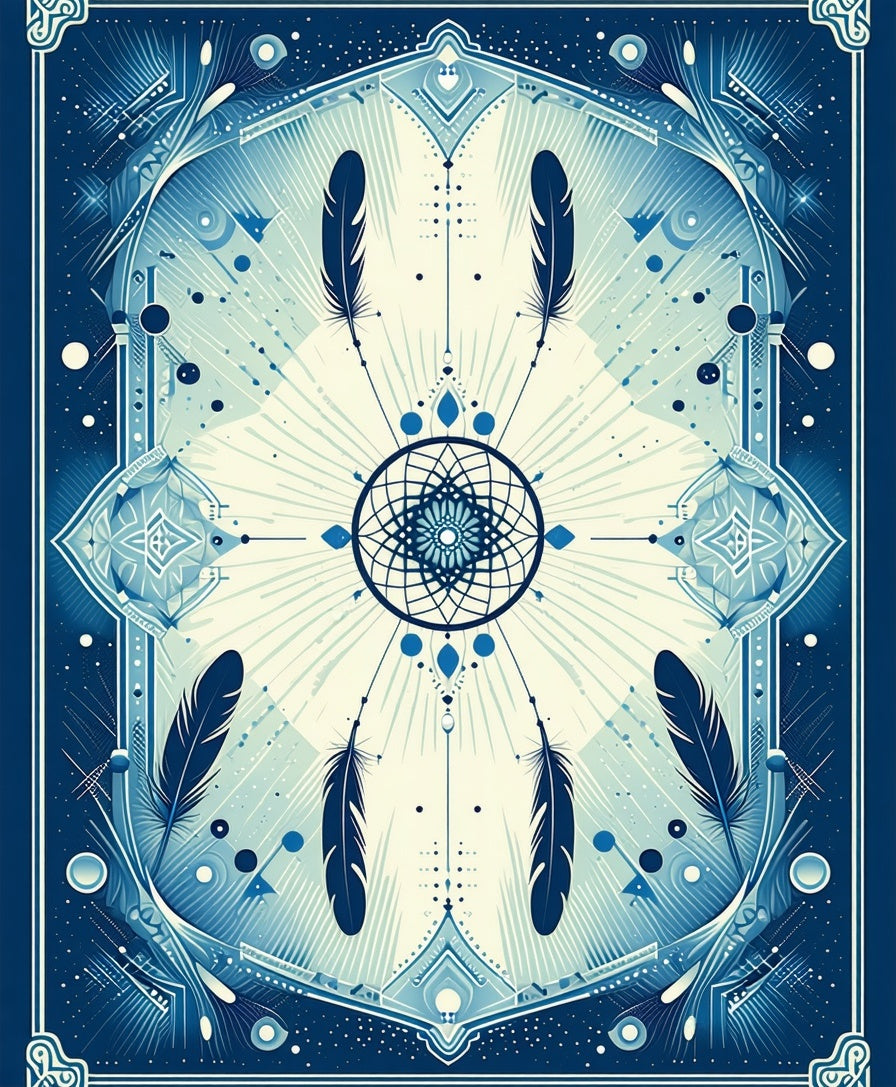 Blue Dreamcatcher Feather Mosaic Rug