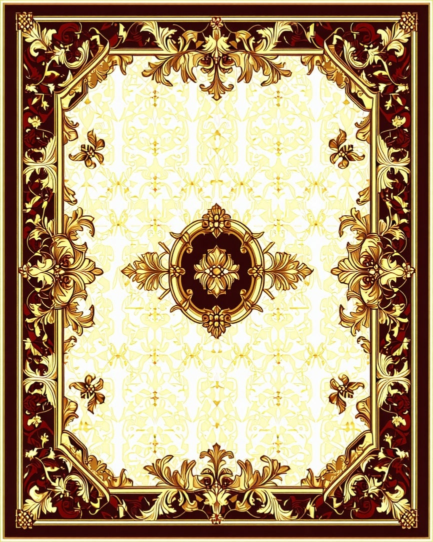 Ornate Floral Scroll Border Design Rug