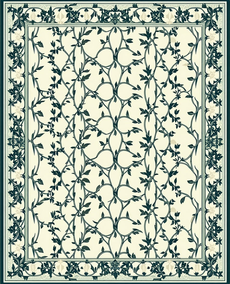 Classic Vine Scroll Floral Design Rug