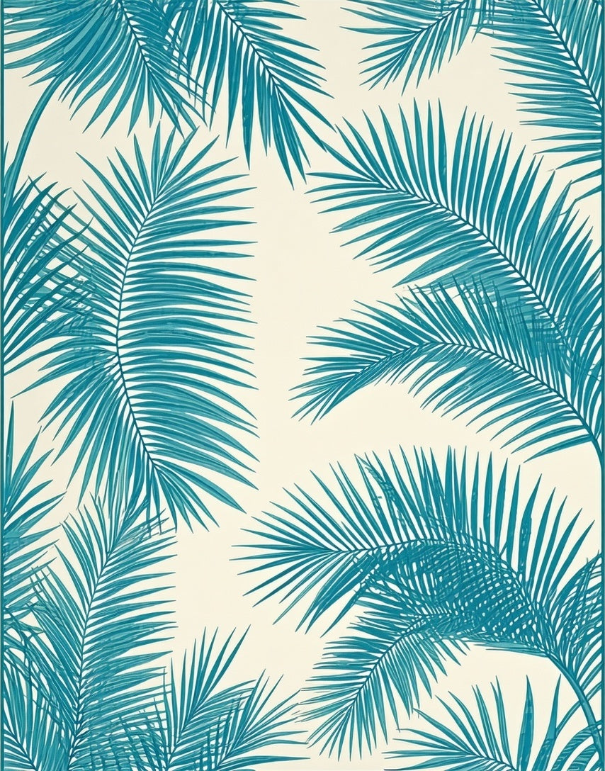 Teal Palm Frond Patterned Area Rug