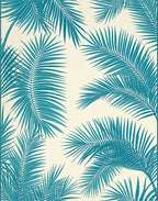 Teal Palm Frond Patterned Area Rug