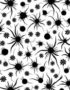 Black Spiky Floral Pattern Rug