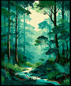Enchanted Forest Stream Pixel Art Design Rug