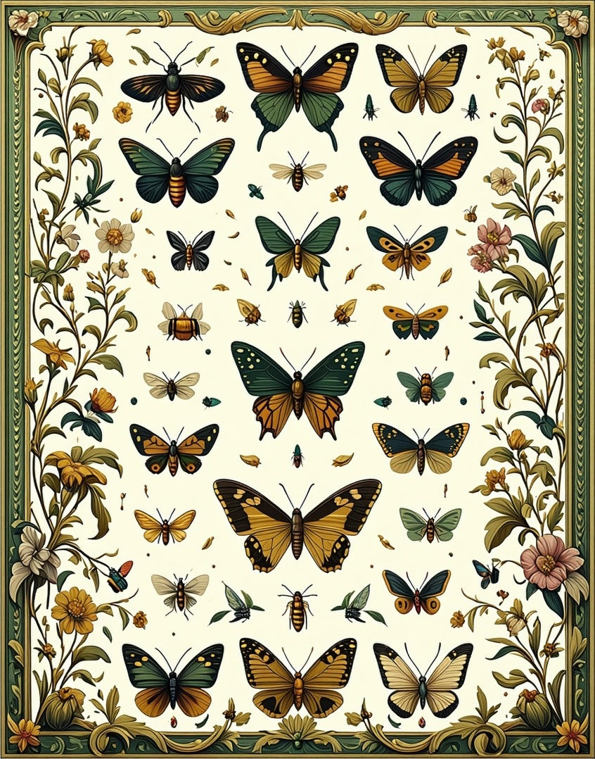 Nature Butterflies And Flowers Pattern Rug