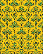 Art Nouveau Yellow Green Floral Pattern Rug