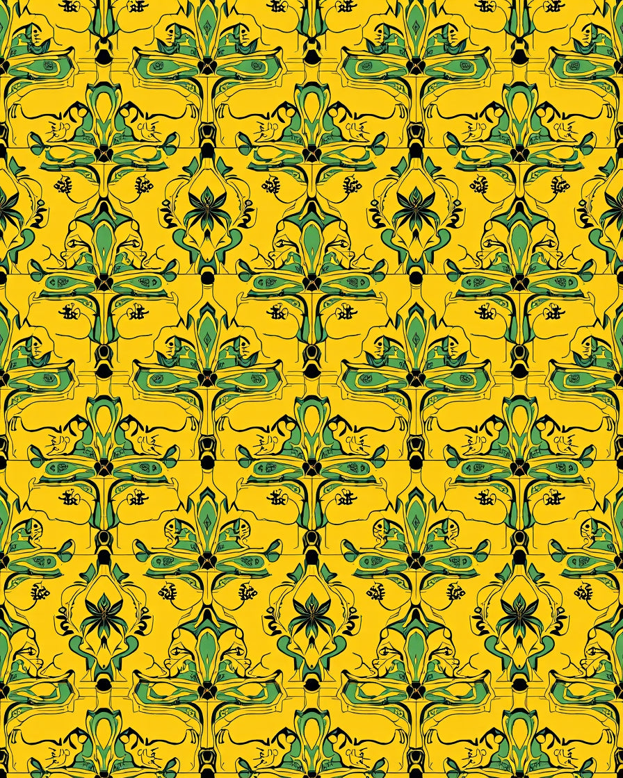 Art Nouveau Yellow Green Floral Pattern Rug